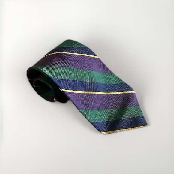 Vintage Lauren Ralph Lauren Wide Necktie Striped Tie 100% Silk Handmade In USA‎ - Picture 1 of 6
